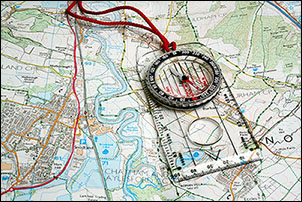 Compass on a map